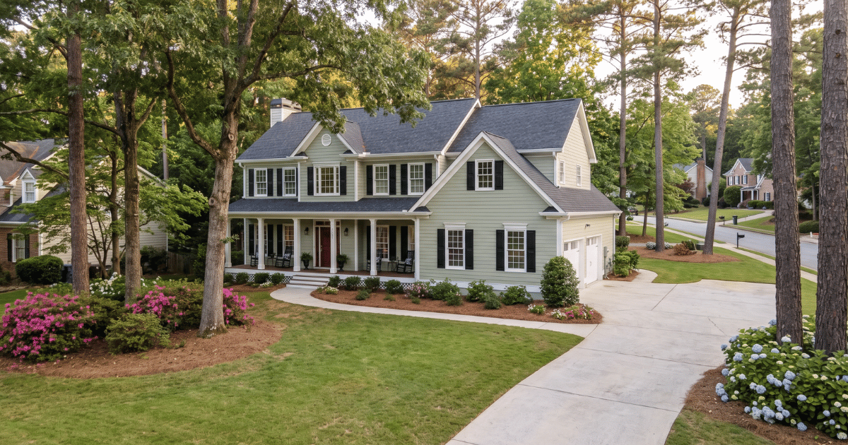 Beautiful freshly painted suburban home exterior in Dunwoody Georgia